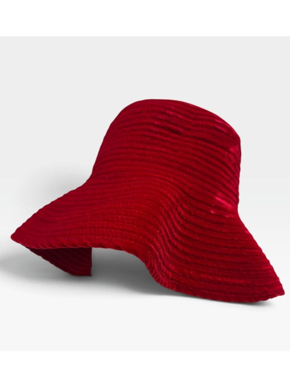 ANNABEL INGALL Red Velvet Hat Floppy Wide Brim Bucket Holiday Womens Small
